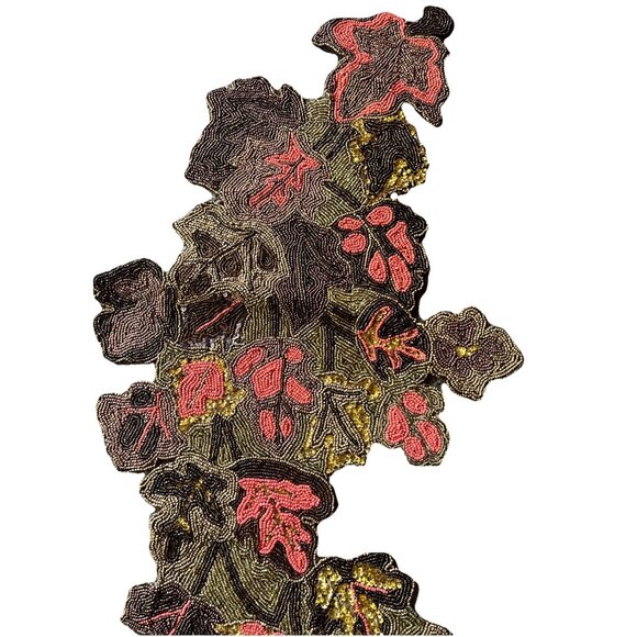 Autumn KIM SEYBERT Leaves Forest Rust Red Green Beaded Table Runner 45" x 20" - Picture 5 of 8